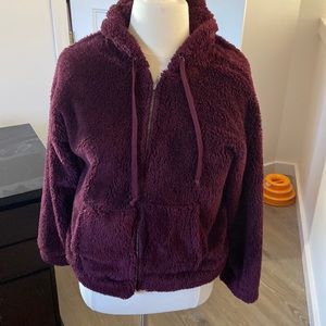 Teddy bear Fuzzy maroon hooded sweatshirt